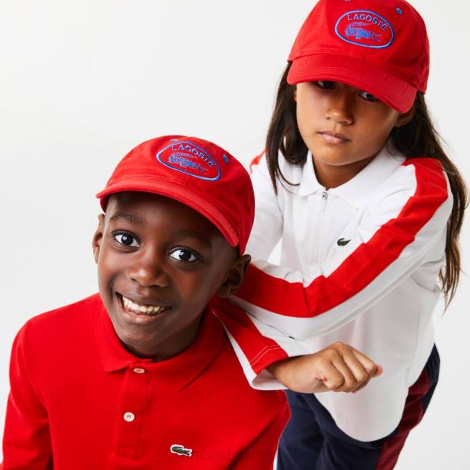 Lacoste crianças boné ajustável com ilhós contrastantes vermelho P2PX2168 acessórios