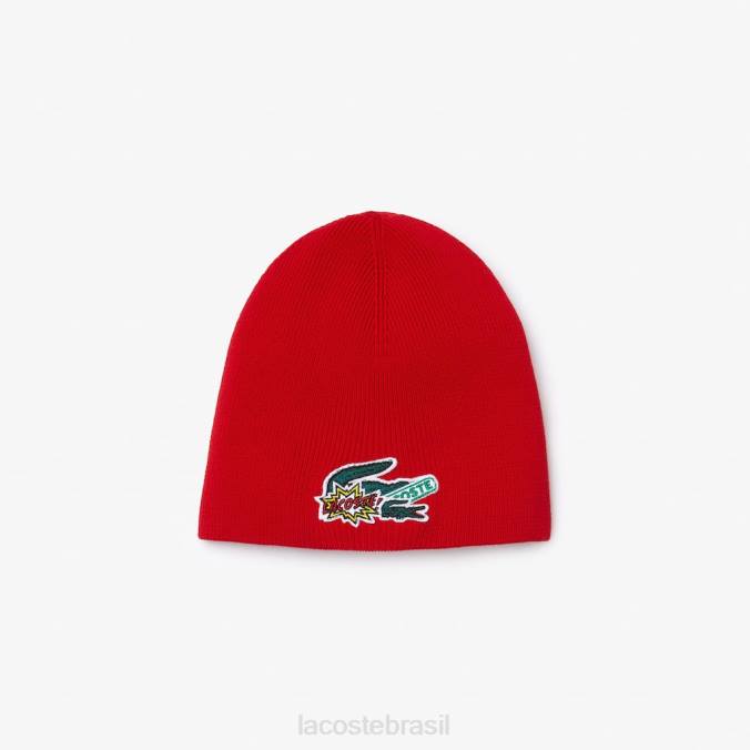 Lacoste crianças gorro com distintivo de efeito cômico vermelho P2PX3277 acessórios