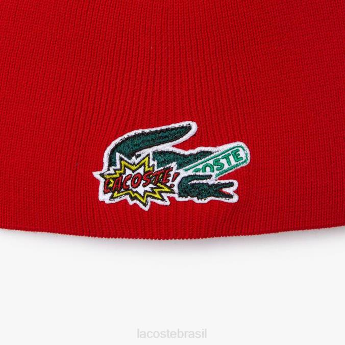 Lacoste crianças gorro com distintivo de efeito cômico vermelho P2PX3277 acessórios