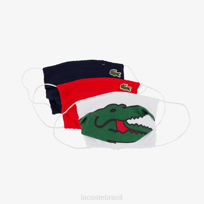 Lacoste crianças pack de 3 máscaras de proteção facial em algodão azul marinho/vermelho/branco P2PX3280 acessórios