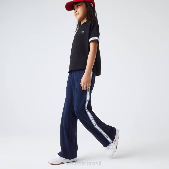 Lacoste crianças calças oversized com faixas laterais azul-marinho P2PX3289 roupas
