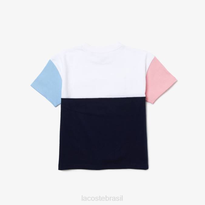 Lacoste crianças Camiseta de algodão com gola redonda e bolso colorido azul marinho/branco/azul/rosa P2PX3179 roupas