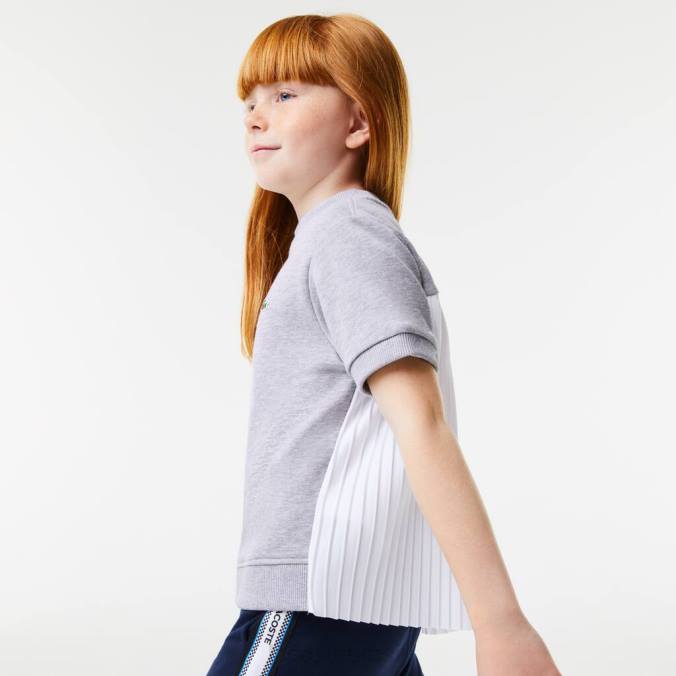 Lacoste crianças camiseta de lã de algodão com pregas nas costas chino cinza P2PX3156 roupas