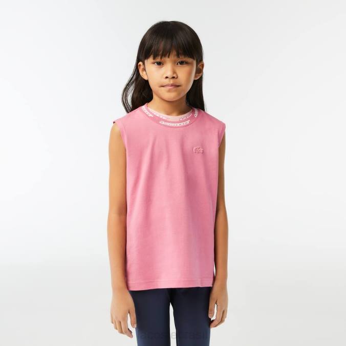 Lacoste crianças camiseta sem mangas em jersey de algodão rosa P2PX3017 roupas