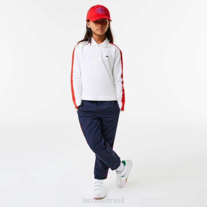 Lacoste crianças polo com zíper e faixa contrastante branco/vermelho P2PX3144 roupas