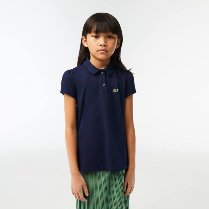 Lacoste crianças polo mini piquê com gola recortada azul-marinho P2PX2951 roupas