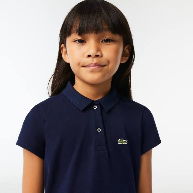 Lacoste crianças polo mini piquê com gola recortada azul-marinho P2PX2951 roupas