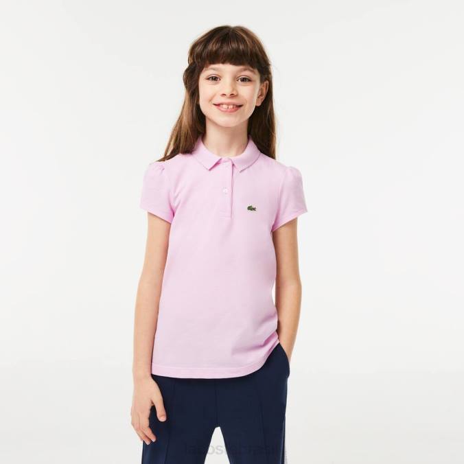 Lacoste crianças polo mini piquê com gola recortada rosa P2PX2961 roupas