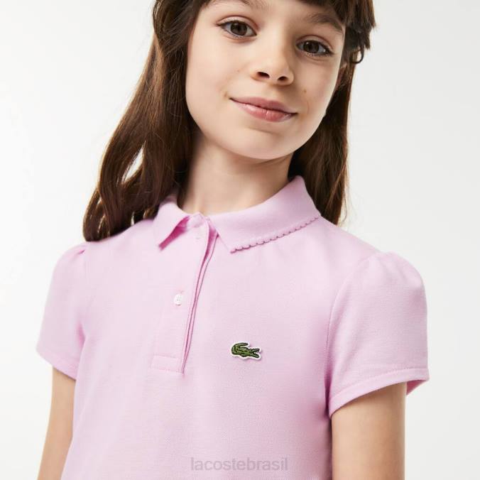 Lacoste crianças polo mini piquê com gola recortada rosa P2PX2961 roupas