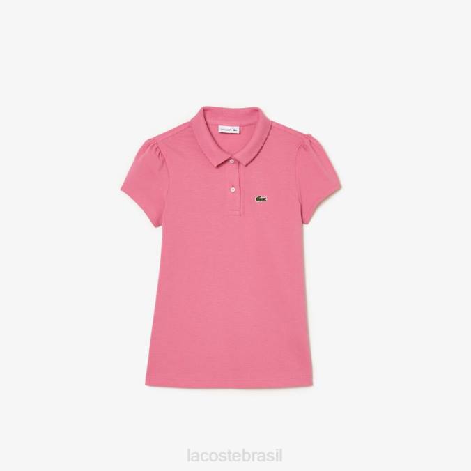 Lacoste crianças polo mini piquê com gola recortada rosa P2PX3037 roupas