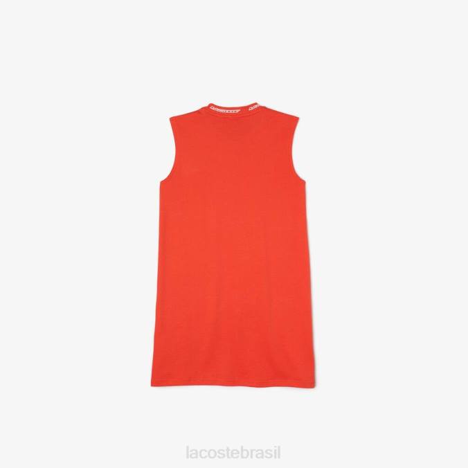 Lacoste crianças vestido camiseta com gola redonda de algodão e logo laranja P2PX3085 roupas
