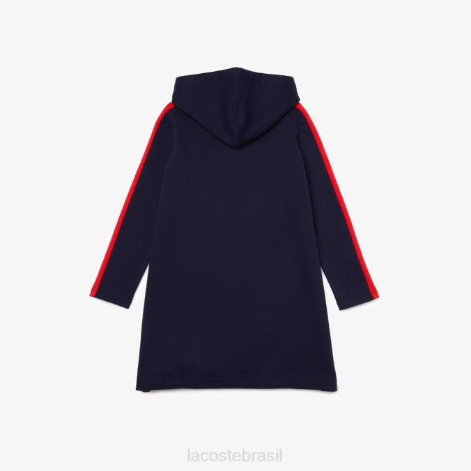 Lacoste crianças vestido com capuz e faixa contrastante azul marinho/vermelho P2PX3274 roupas