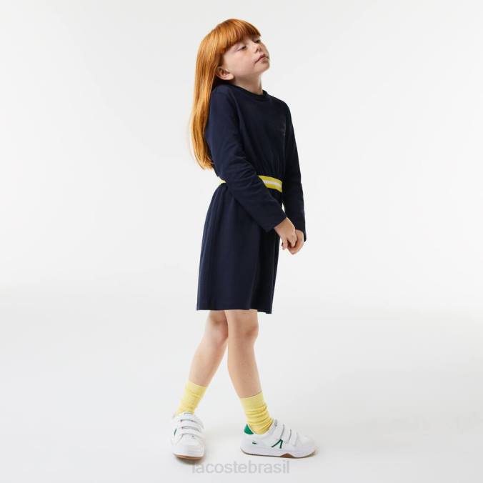 Lacoste crianças vestido de jersey de algodão com cintura contrastante azul-marinho P2PX3270 roupas