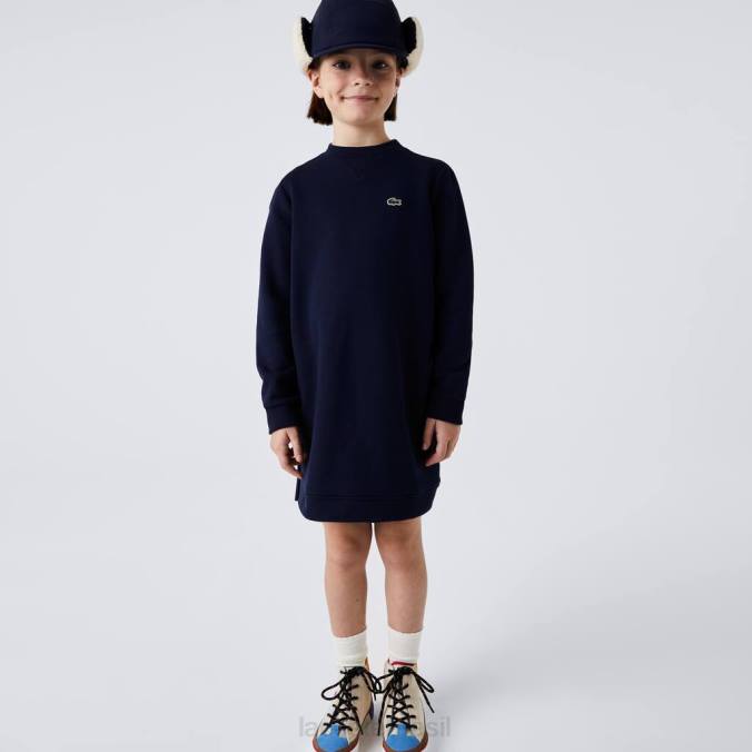Lacoste crianças vestido de lã de algodão com pregas nas costas azul-marinho P2PX3287 roupas