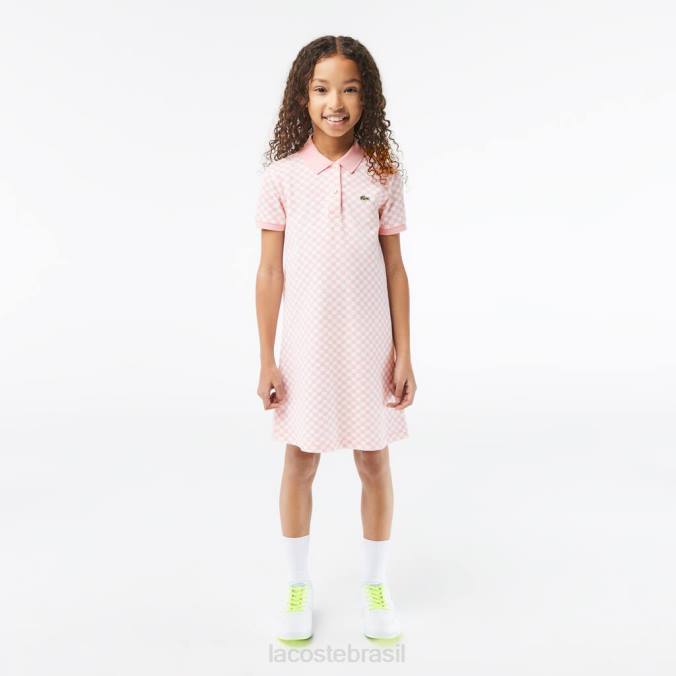 Lacoste crianças vestido polo de algodão orgânico com estampa xadrez rosa/branco P2PX3093 roupas