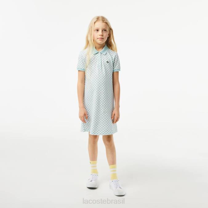 Lacoste crianças vestido polo de algodão orgânico com estampa xadrez verde claro/branco P2PX3092 roupas