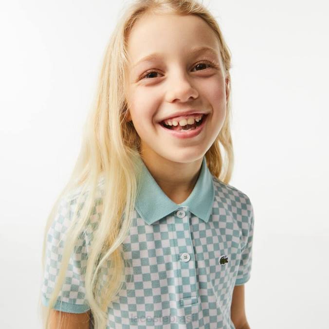 Lacoste crianças vestido polo de algodão orgânico com estampa xadrez verde claro/branco P2PX3092 roupas