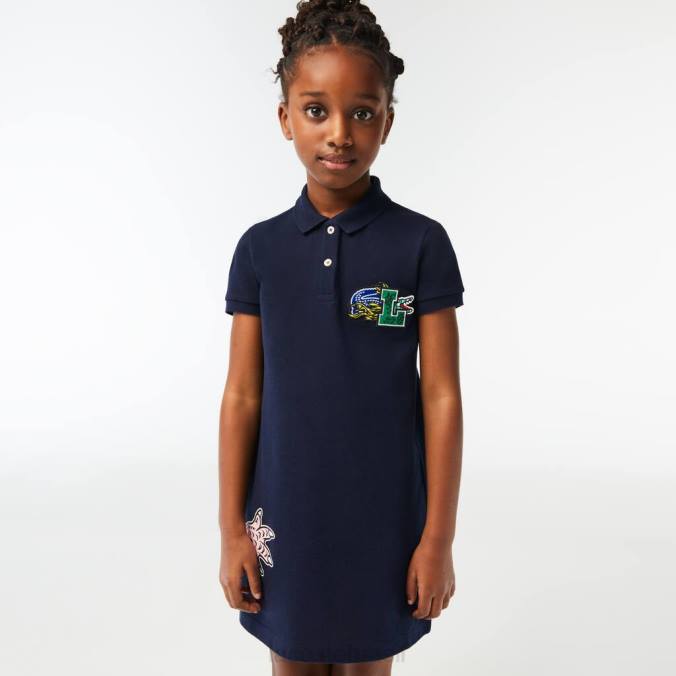 Lacoste crianças vestido polo de algodão orgânico de férias azul-marinho P2PX3268 roupas