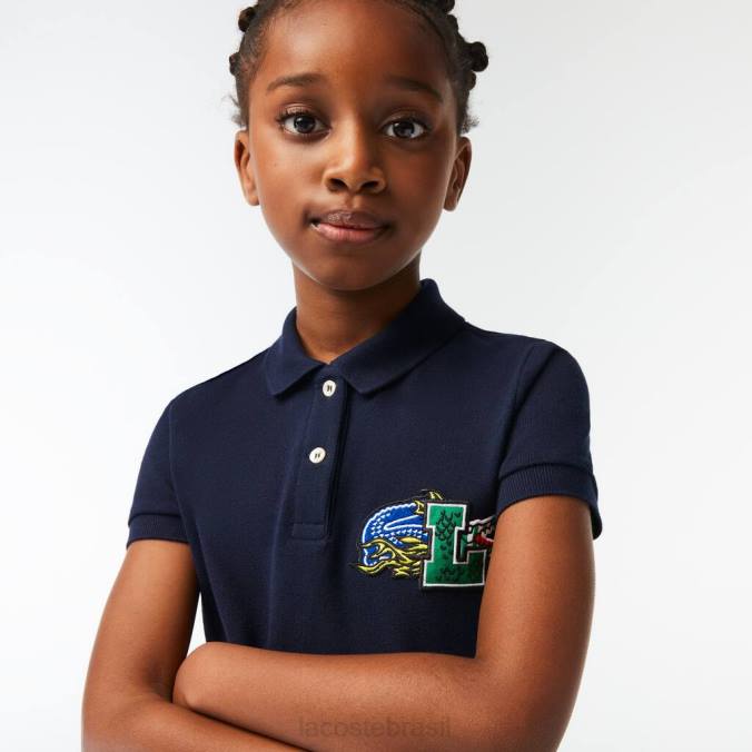 Lacoste crianças vestido polo de algodão orgânico de férias azul-marinho P2PX3268 roupas