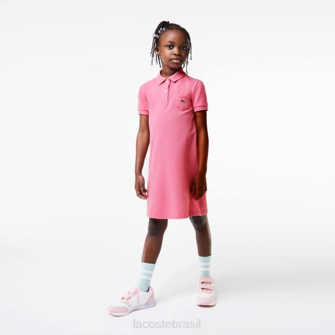 Lacoste crianças vestido polo de algodão rosa P2PX3081 roupas