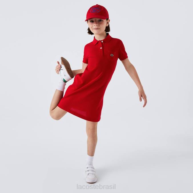 Lacoste crianças vestido polo de algodão vermelho P2PX3290 roupas