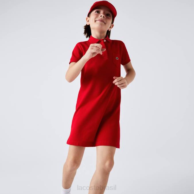 Lacoste crianças vestido polo de algodão vermelho P2PX3290 roupas