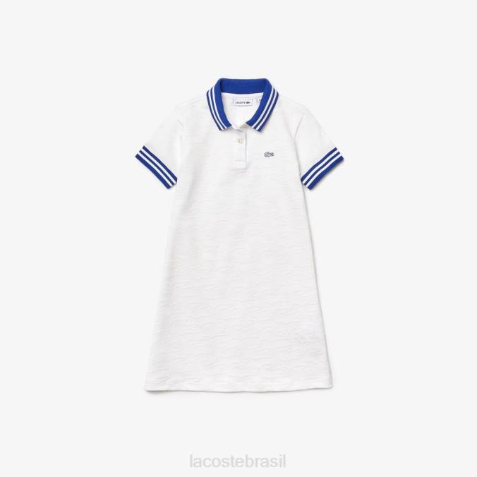 Lacoste crianças vestido polo piquê bordado Branco azul P2PX3295 roupas