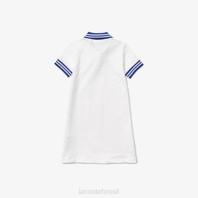 Lacoste crianças vestido polo piquê bordado Branco azul P2PX3295 roupas