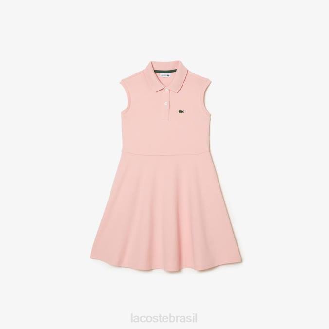 Lacoste crianças vestido polo piquê stretch fit e flare rosa P2PX3077 roupas