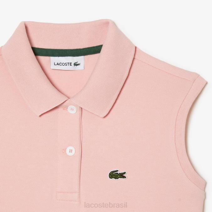 Lacoste crianças vestido polo piquê stretch fit e flare rosa P2PX3077 roupas