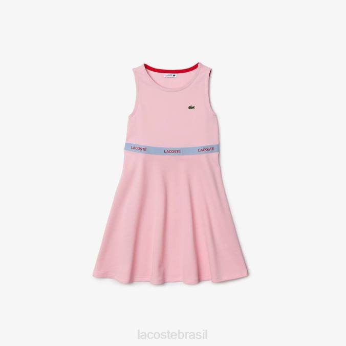 Lacoste crianças vestido regata de algodão orgânico com cintura de marca rosa/vermelho P2PX3285 roupas