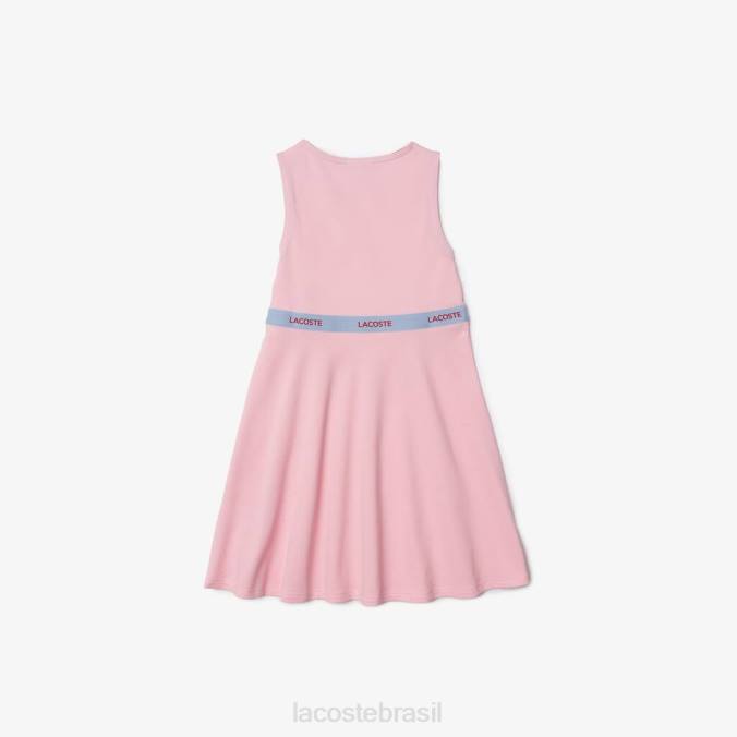 Lacoste crianças vestido regata de algodão orgânico com cintura de marca rosa/vermelho P2PX3285 roupas