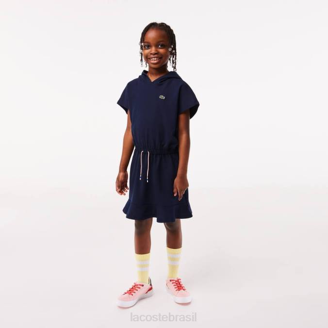 Lacoste crianças vestido suéter sem mangas em piquê stretch azul-marinho P2PX3096 roupas