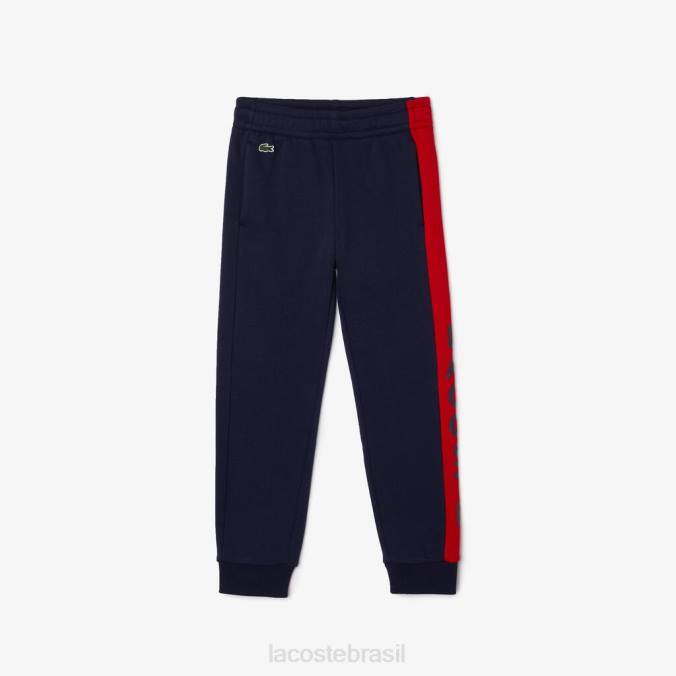 Lacoste crianças calças de jogging com mistura de lã de algodão azul marinho/vermelho P2PX3243 roupas