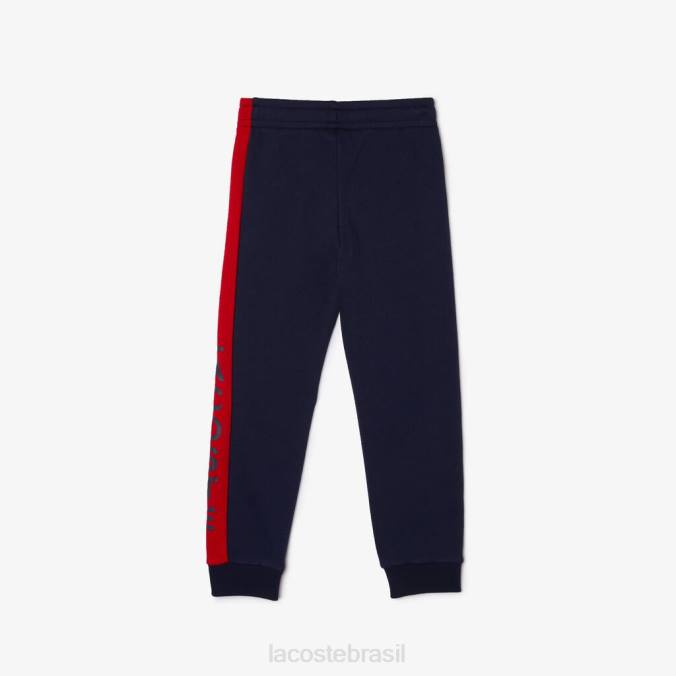 Lacoste crianças calças de jogging com mistura de lã de algodão azul marinho/vermelho P2PX3243 roupas