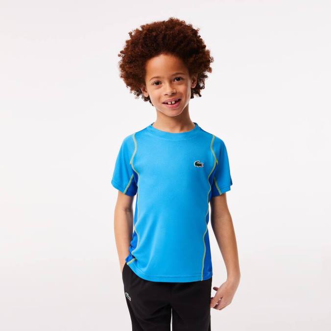 Lacoste crianças camiseta colorblock piquê tênis azul amarelo P2PX3009 roupas