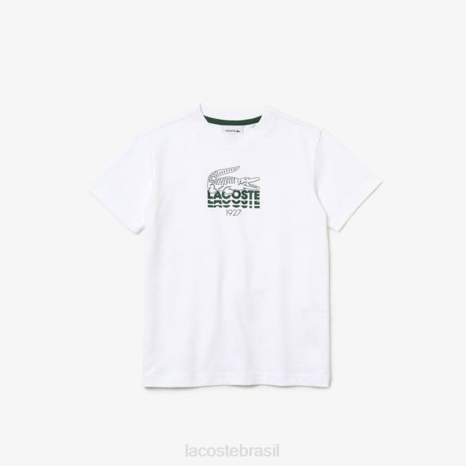 Lacoste crianças camiseta de algodão com letras de crocodilo e gola redonda branco P2PX3119 roupas