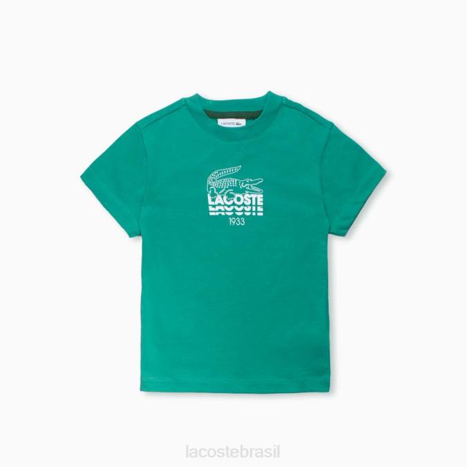 Lacoste crianças camiseta de algodão com letras de crocodilo e gola redonda verde P2PX3120 roupas