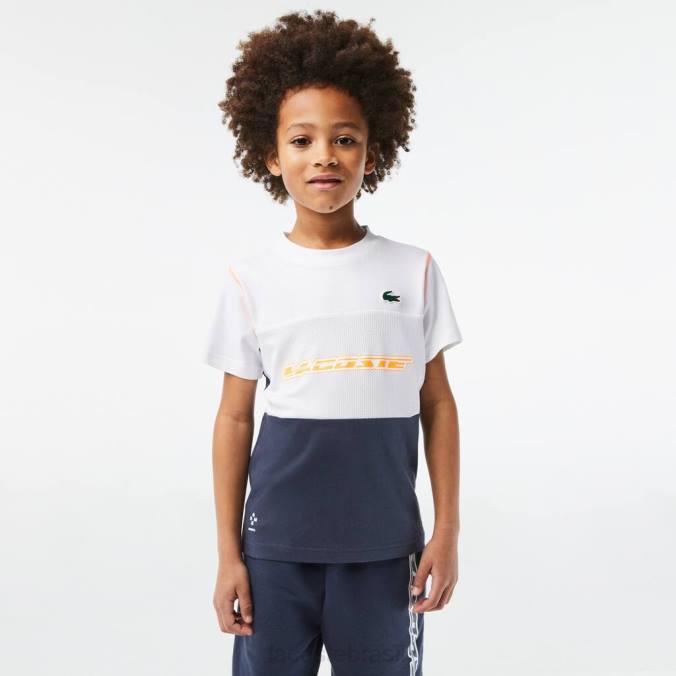 Lacoste crianças camiseta tênis x daniil medvedev branco/azul/laranja P2PX3005 roupas