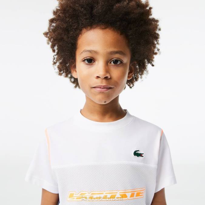 Lacoste crianças camiseta tênis x daniil medvedev branco/azul/laranja P2PX3005 roupas