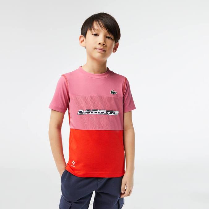 Lacoste crianças camiseta tênis x daniil medvedev rosa/vermelho/azul P2PX3004 roupas