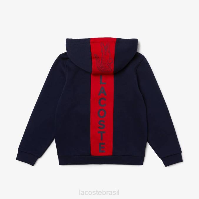 Lacoste crianças jaqueta de lã com zíper de marca azul marinho/vermelho P2PX3253 roupas