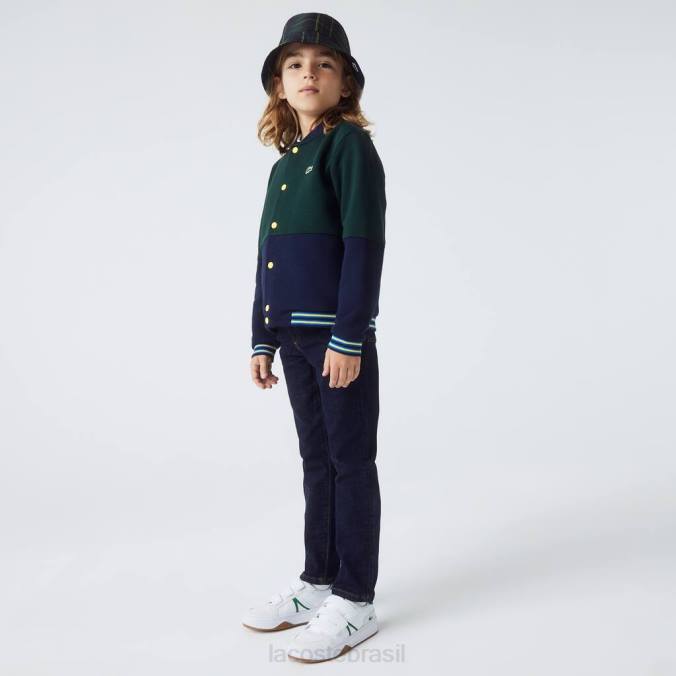 Lacoste crianças jaqueta universitária listrada de algodão orgânico azul marinho/verde P2PX3247 roupas