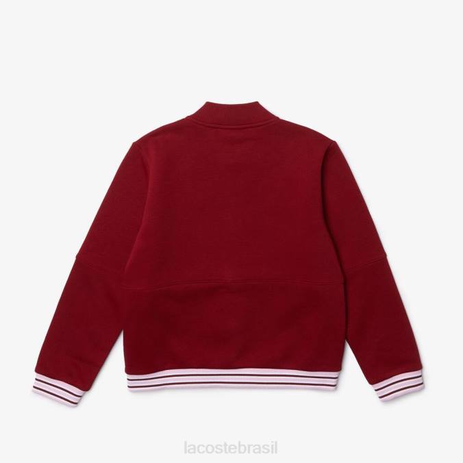 Lacoste crianças jaqueta universitária listrada de algodão orgânico bordô/rosa P2PX3248 roupas