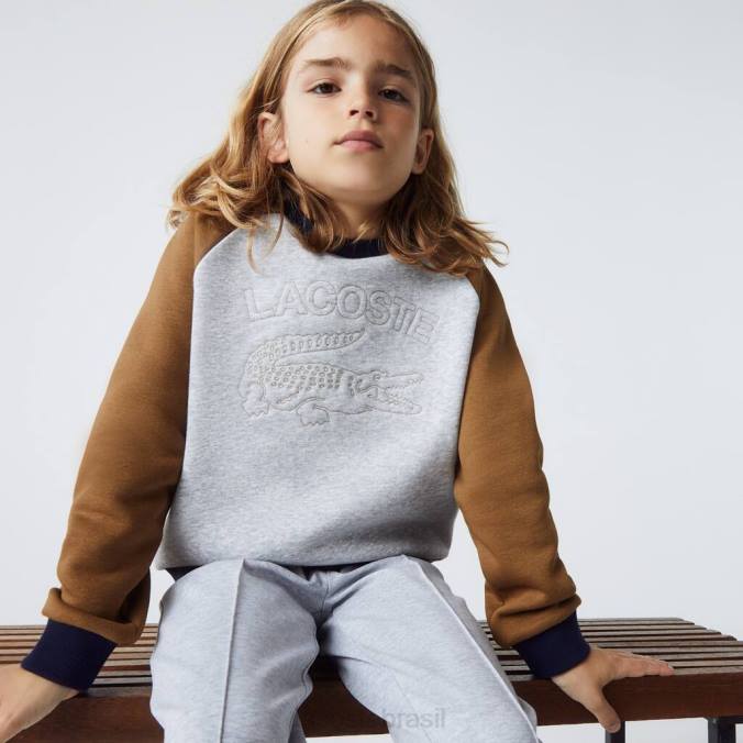Lacoste crianças moletom color block de marca chine cinza/marrom/azul marinho P2PX3195 roupas