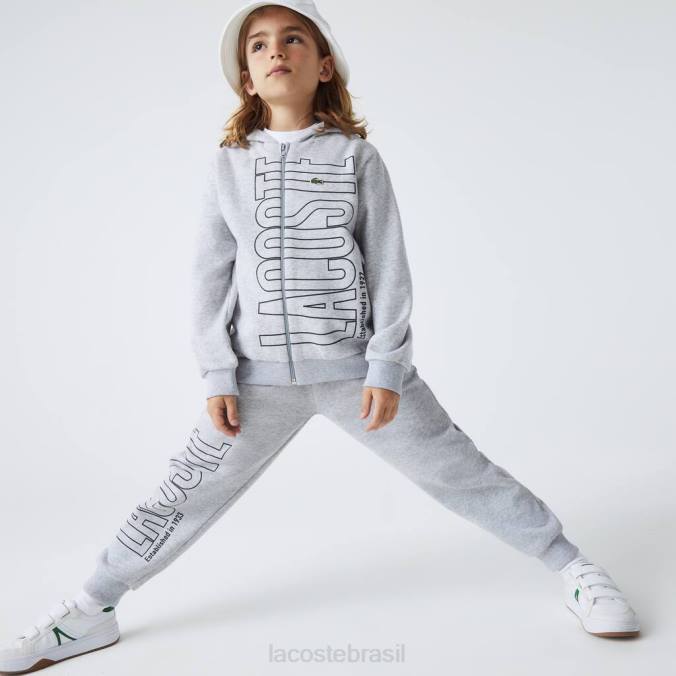 Lacoste crianças moletom com capuz e zíper de marca chino cinza P2PX3184 roupas