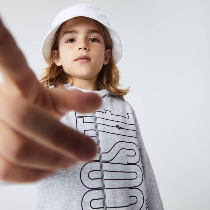 Lacoste crianças moletom com capuz e zíper de marca chino cinza P2PX3184 roupas