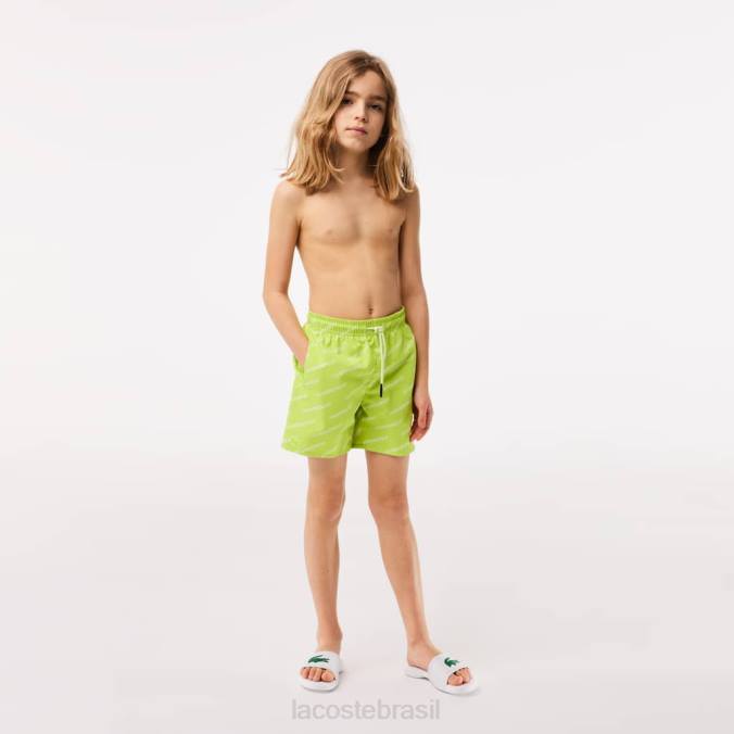 Lacoste crianças calção de banho estampado em poliéster reciclado Branco amarelado P2PX3109 roupas