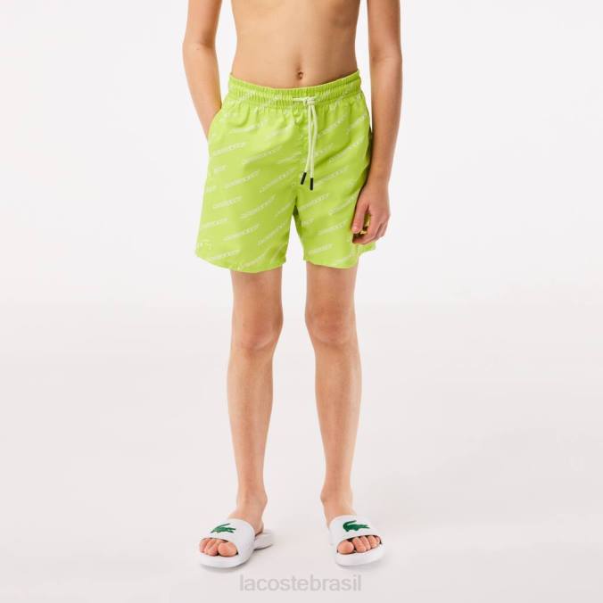 Lacoste crianças calção de banho estampado em poliéster reciclado Branco amarelado P2PX3109 roupas