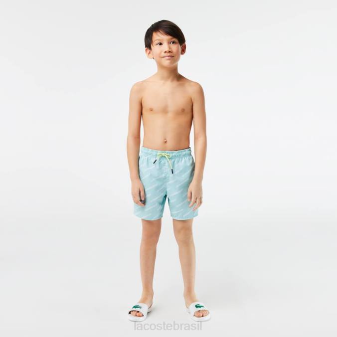 Lacoste crianças calção de banho estampado em poliéster reciclado hortelã P2PX3108 roupas